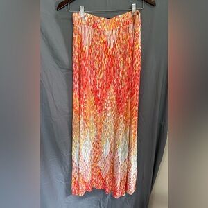 Lane Bryant Coral, Yellow and White Ombre Pleated Maxi Skirt